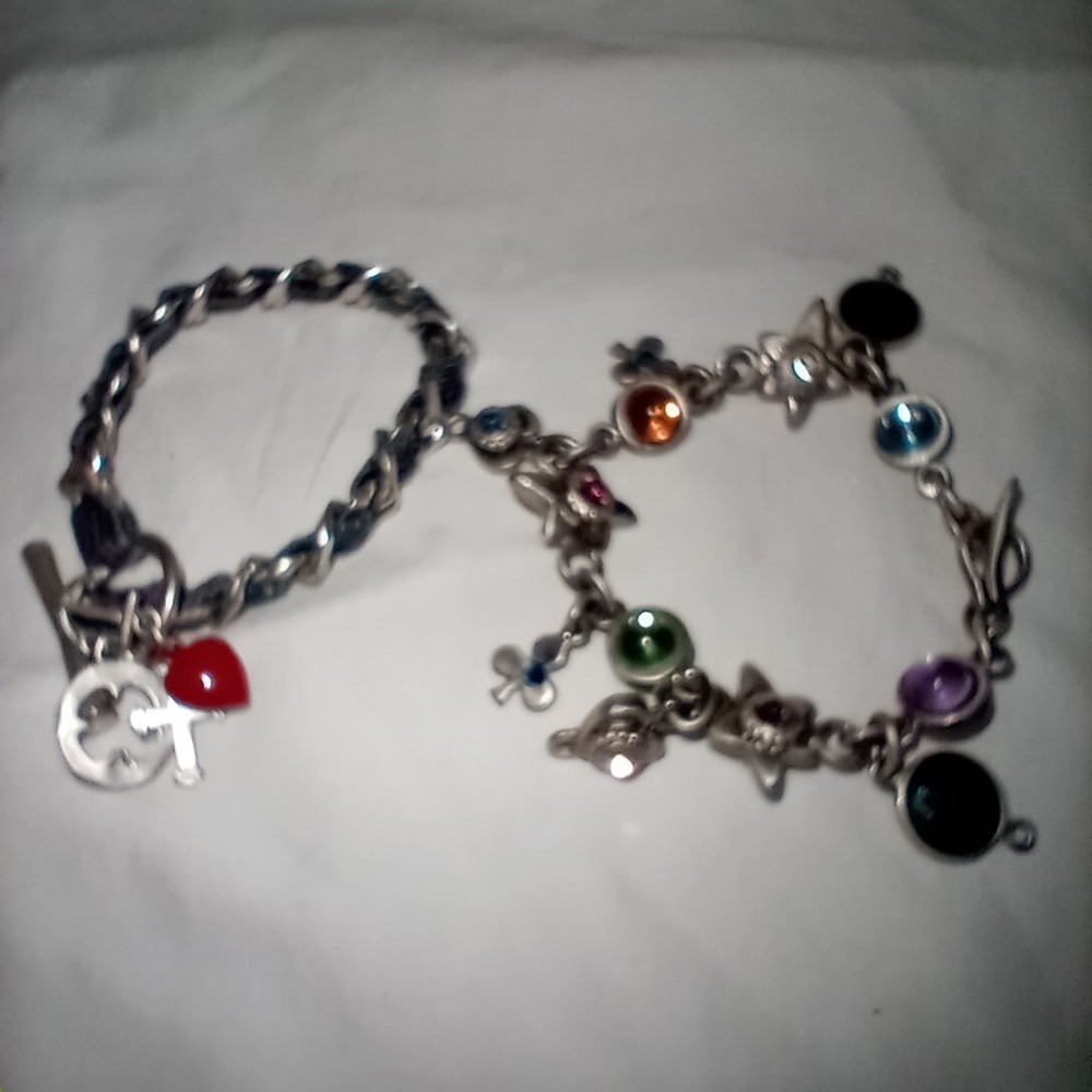 Bracelets Metal With Charms Lot Of 2 Toggle Heart‎ Clover Star Cross Anchor J2